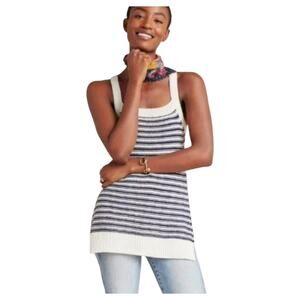 Anthropologie XL Tank Sweater Stipes Navy Cream NWT